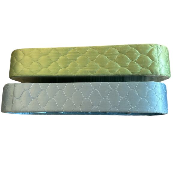 Set of 2 Vintage Quilted Blue Green Satin Dresser Vanity Storage Boxes - Picture 4 of 8